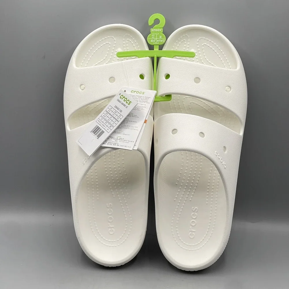 Crocs Men's 12 White‎ Slides Lightweight Classic Sandals V2 Sports Open Toe